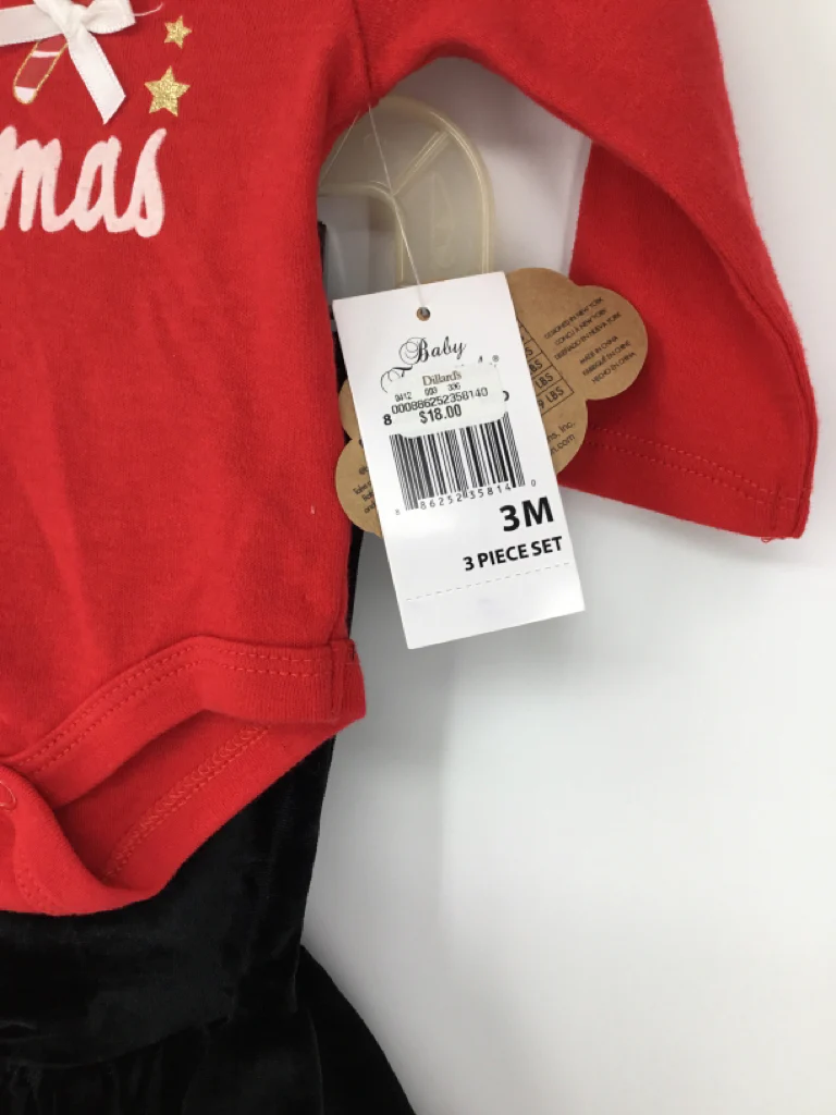 Baby Essentials Child Size 3 Months Red Christmas Outfit - Image 2