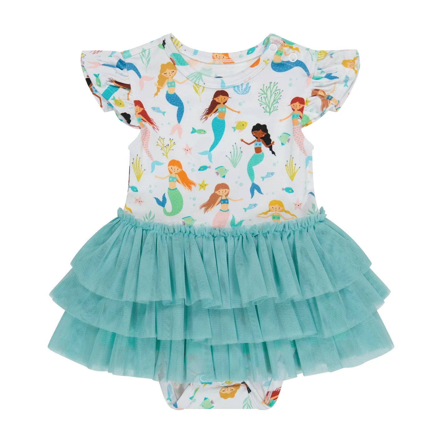 Bird & Bean Bamboo Tulle Skirted Bodysuit - Magic Mermaids