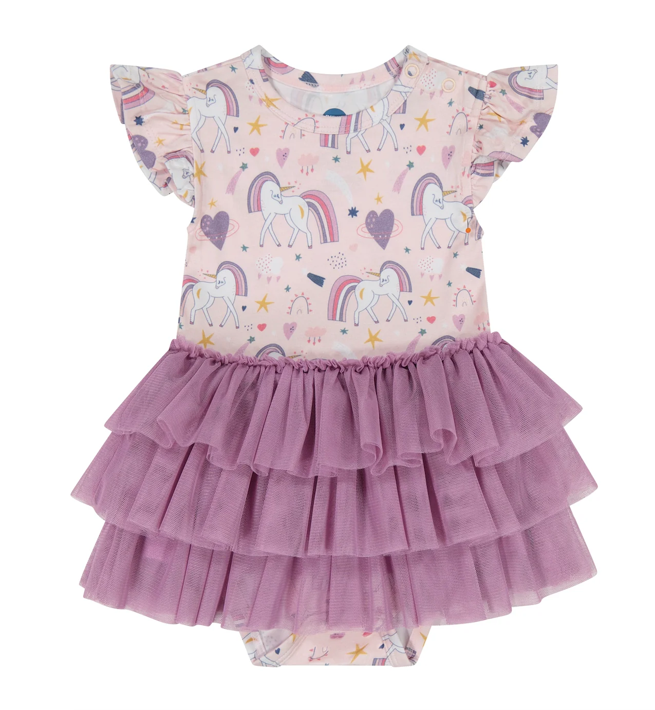 Bird & Bean Bamboo Tulle Skirted Bodysuit - Rainbow Unicorn