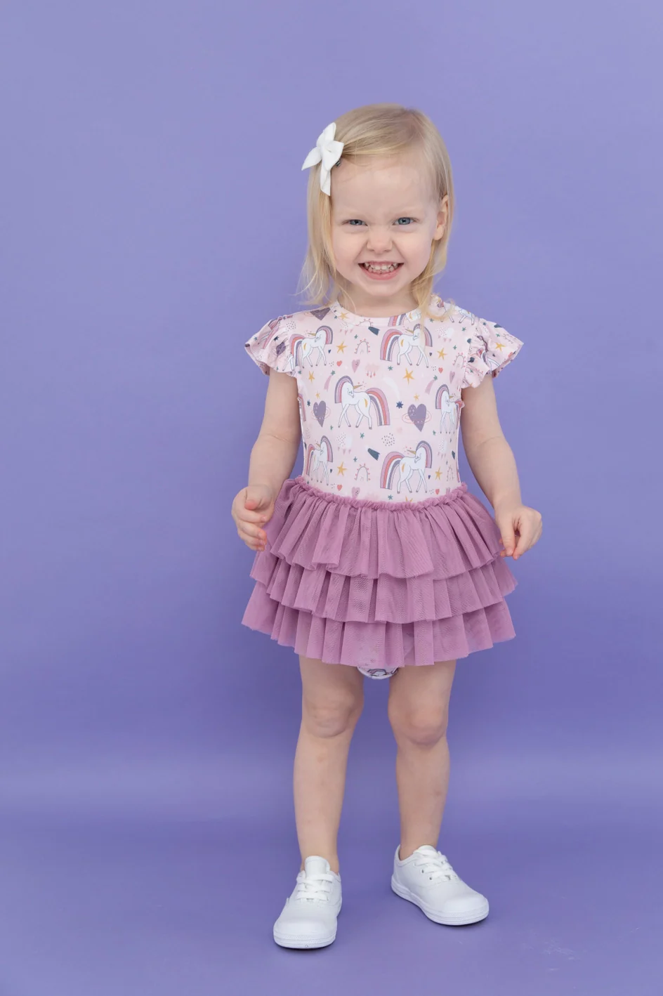 Bird & Bean Bamboo Tulle Skirted Bodysuit - Rainbow Unicorn - Image 2