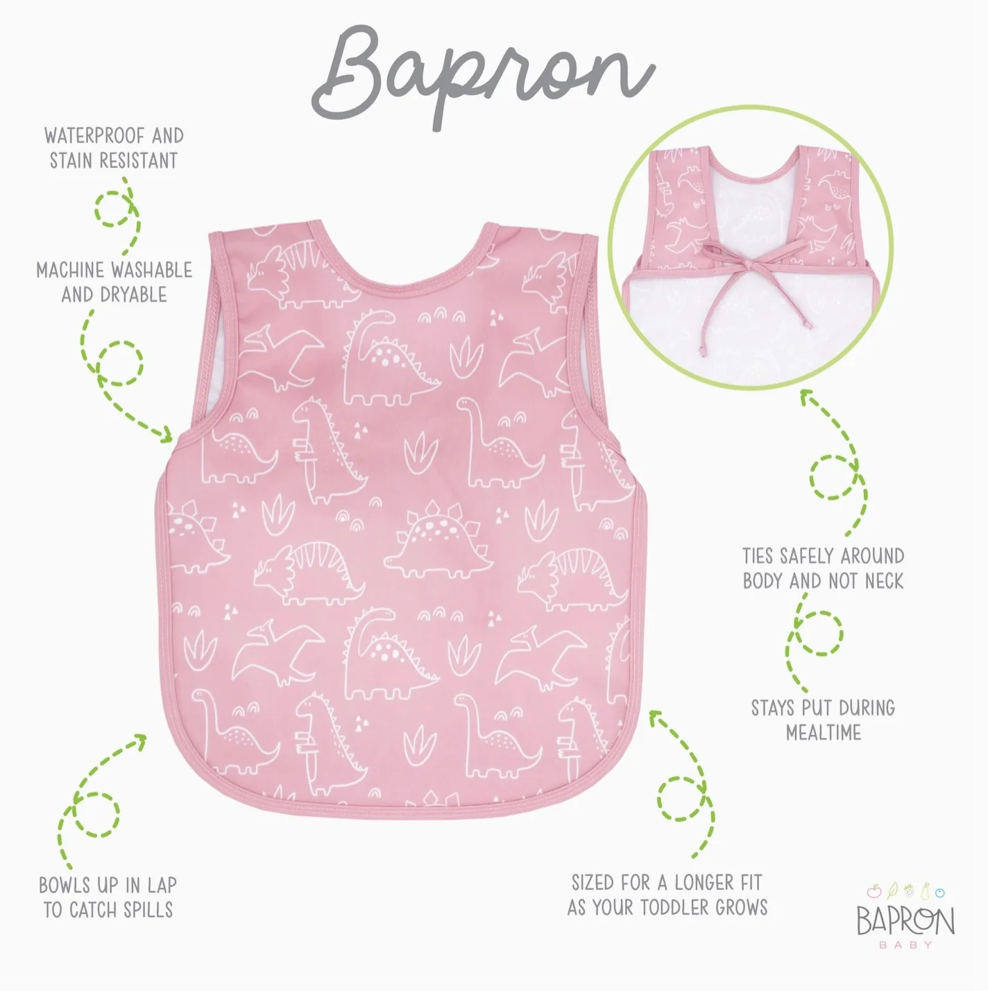 Bapron - Dino Friends (Blush) Preschool Size (3-5 YRS) - Image 2