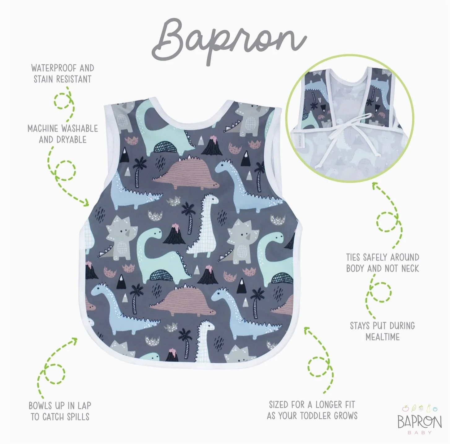 Bapron - Dinosaur Drawing Toddler Size (6M-3T) - Image 2