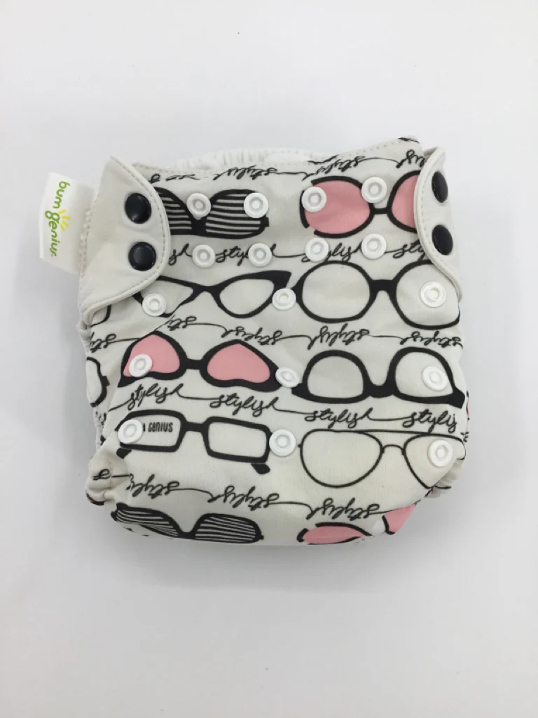 Bum Genius Child Size One Size White Print Pocket Cloth Diaper