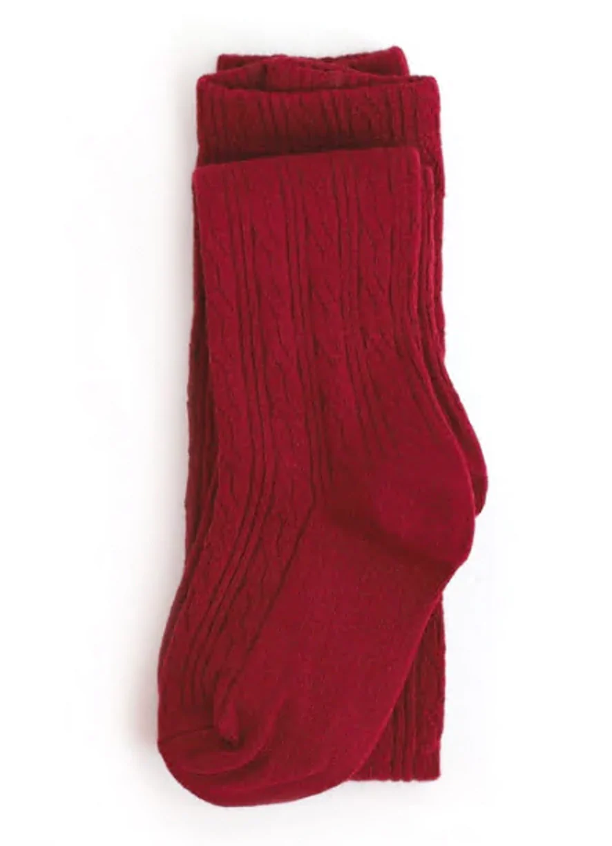 The Little Stocking Co - Cable Knit Tights - Crimson - Image 4