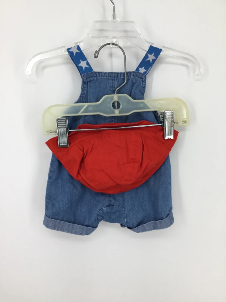 Cart Wheel Child Size Newborn Blue Stars & Stripes Overalls & Hat - Image 2
