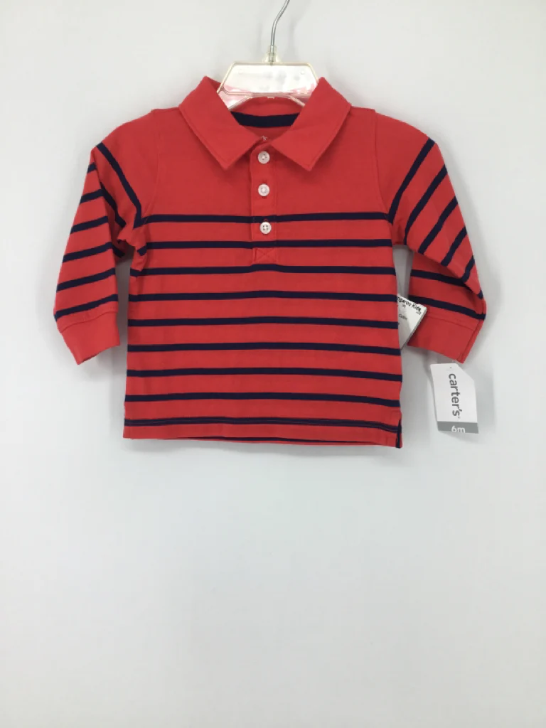 Carter's Child Size 6 Months Coral Stripe Shirt - boys