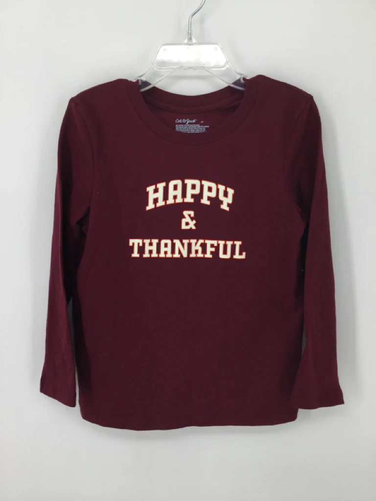 Cat & Jack Child Size 5 Burgundy Thanksgiving T-Shirt