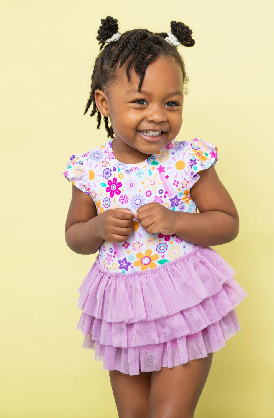 Bird & Bean Bamboo Tulle Skirted Bodysuit - Flower Power - Image 2