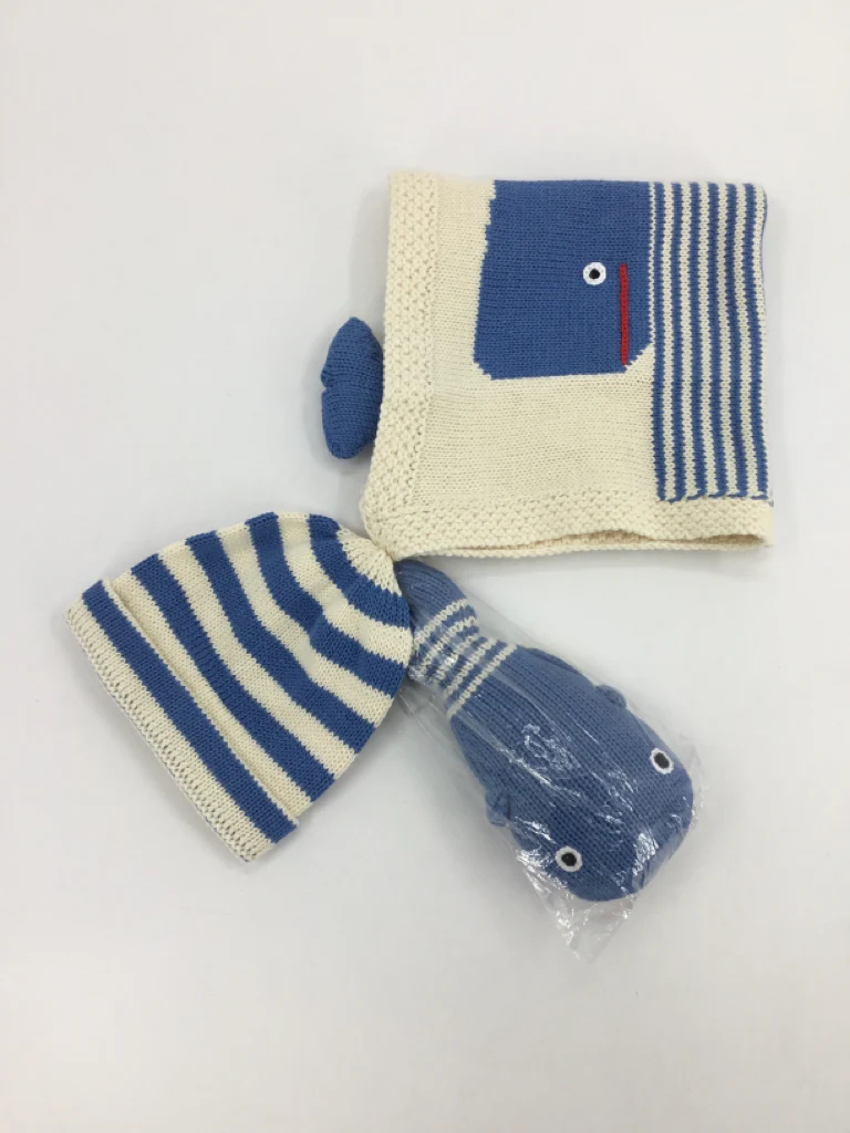 Estella Organic Baby Gift Set - Handmade Lovey Blanket, Rattle Toy & Hat