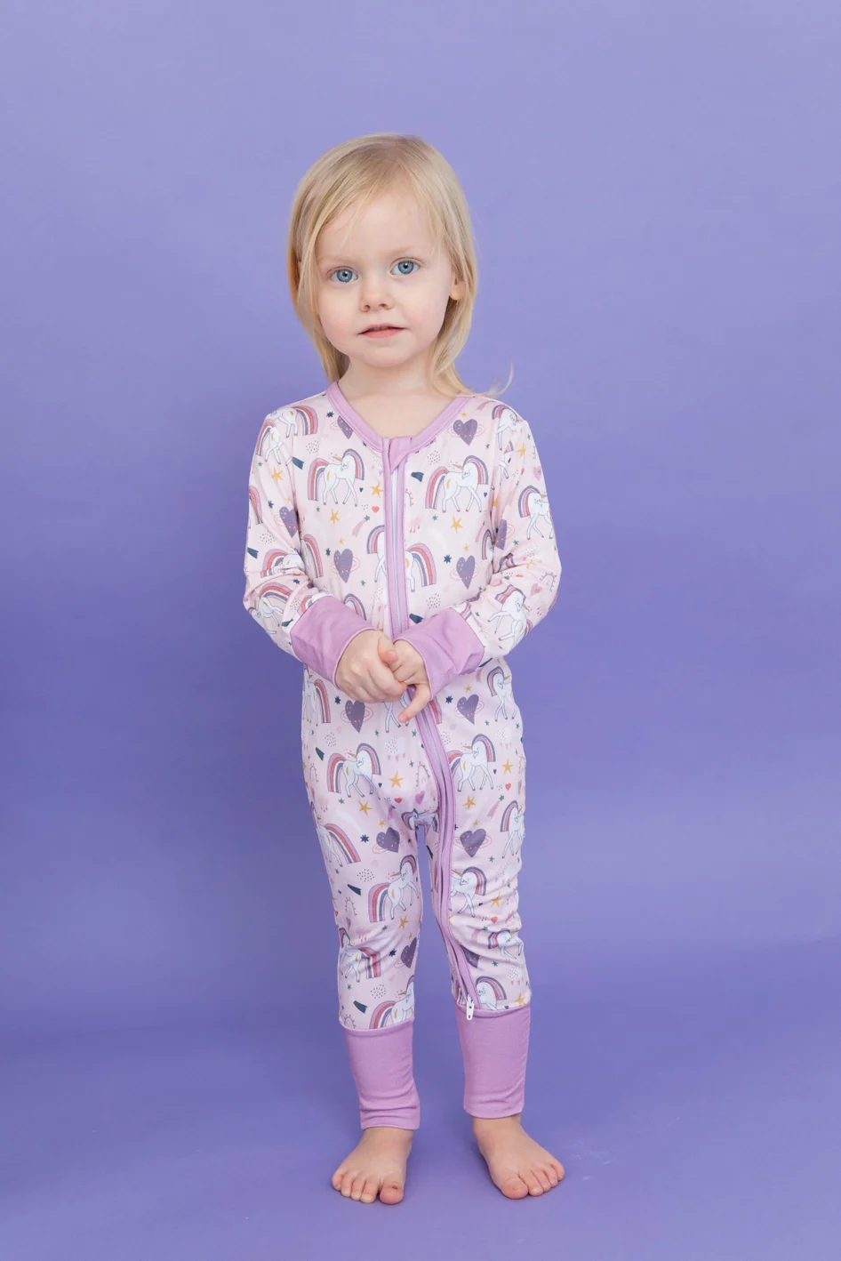 Bird & Bean Bamboo Footless Romper - Rainbow Unicorn - Image 2