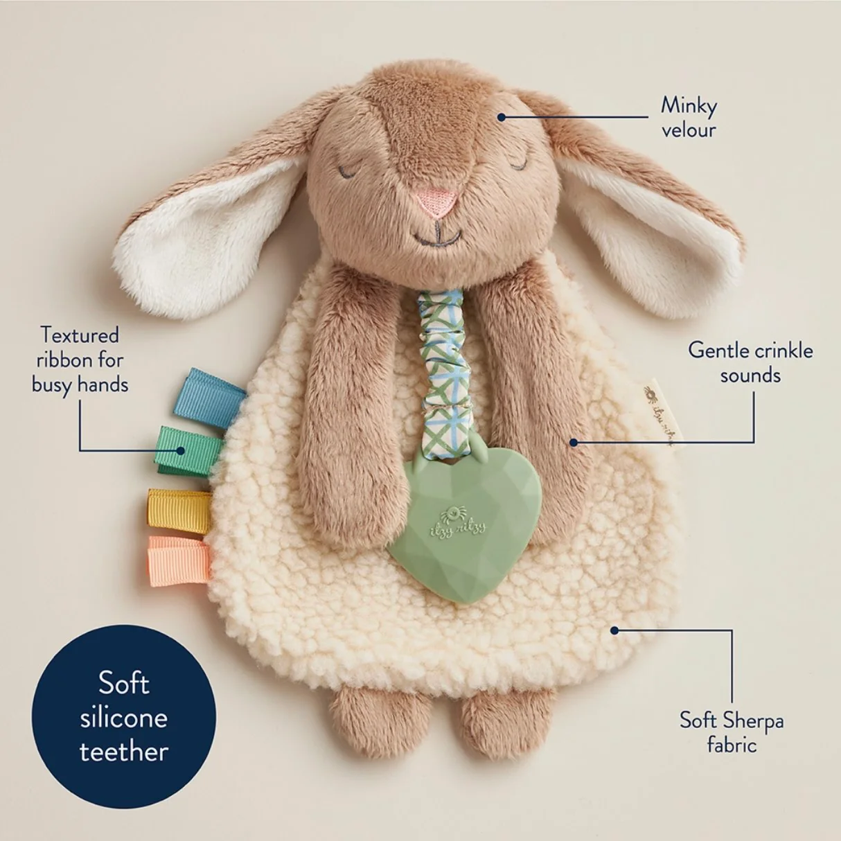 Itzy Ritzy - Itzy Friends Lovey Plush (Taupe Bunny) - Image 2