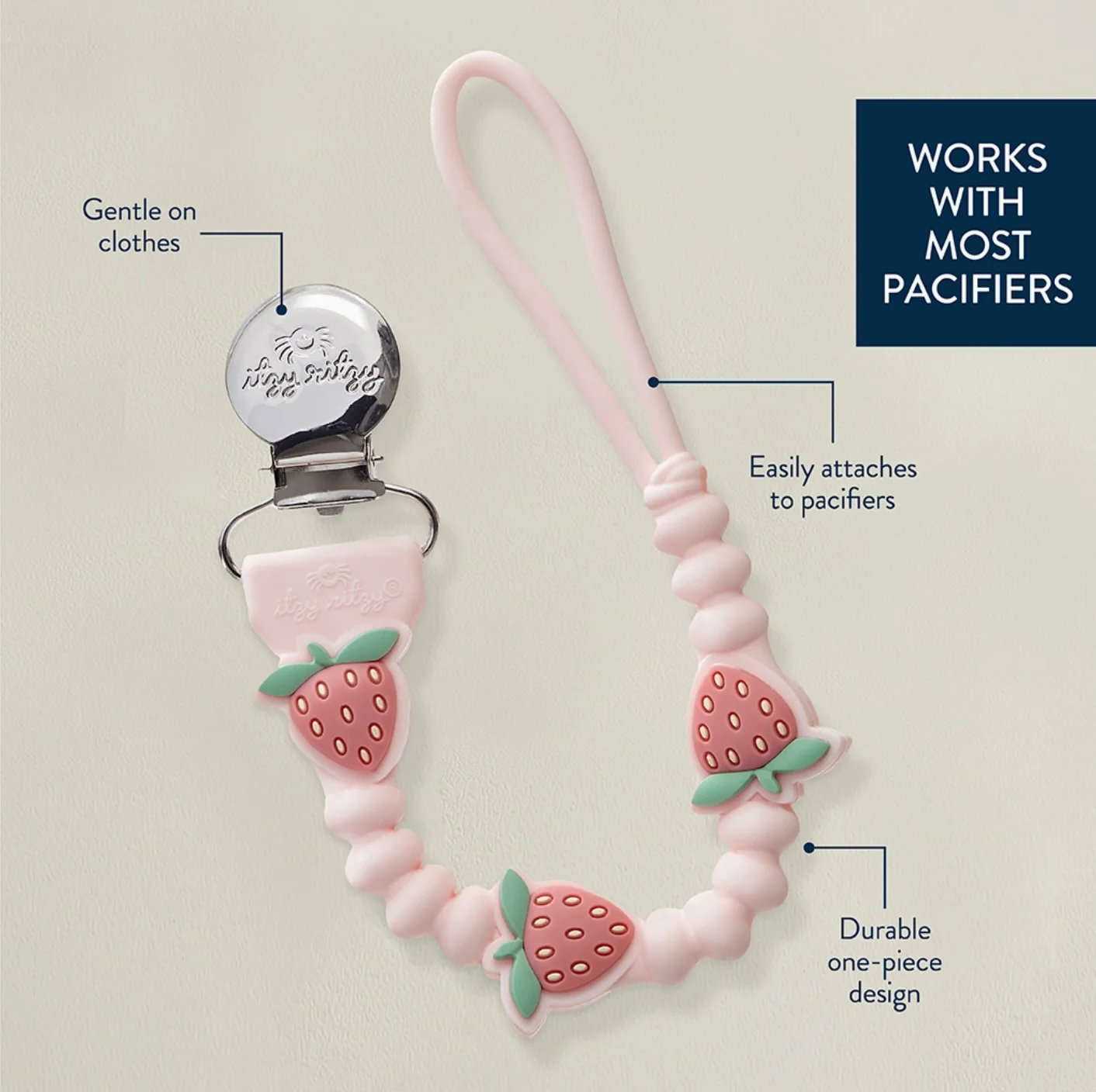 Itzy Ritzy - Silicone Sweetie Strap Plus (Strawberry) - Image 2