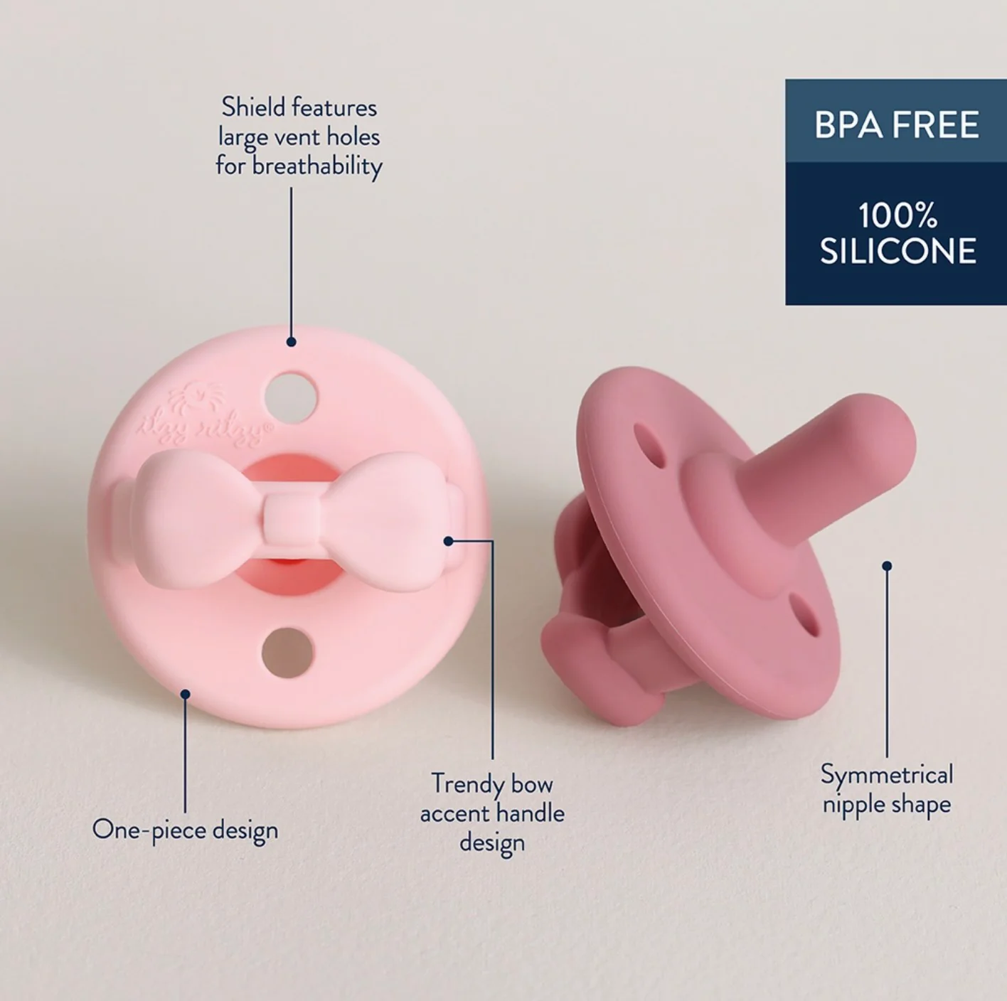 Itzy Ritzy - Sweetie Soother Pacifier Set (Pink Bows - 0-6 m) - Image 2