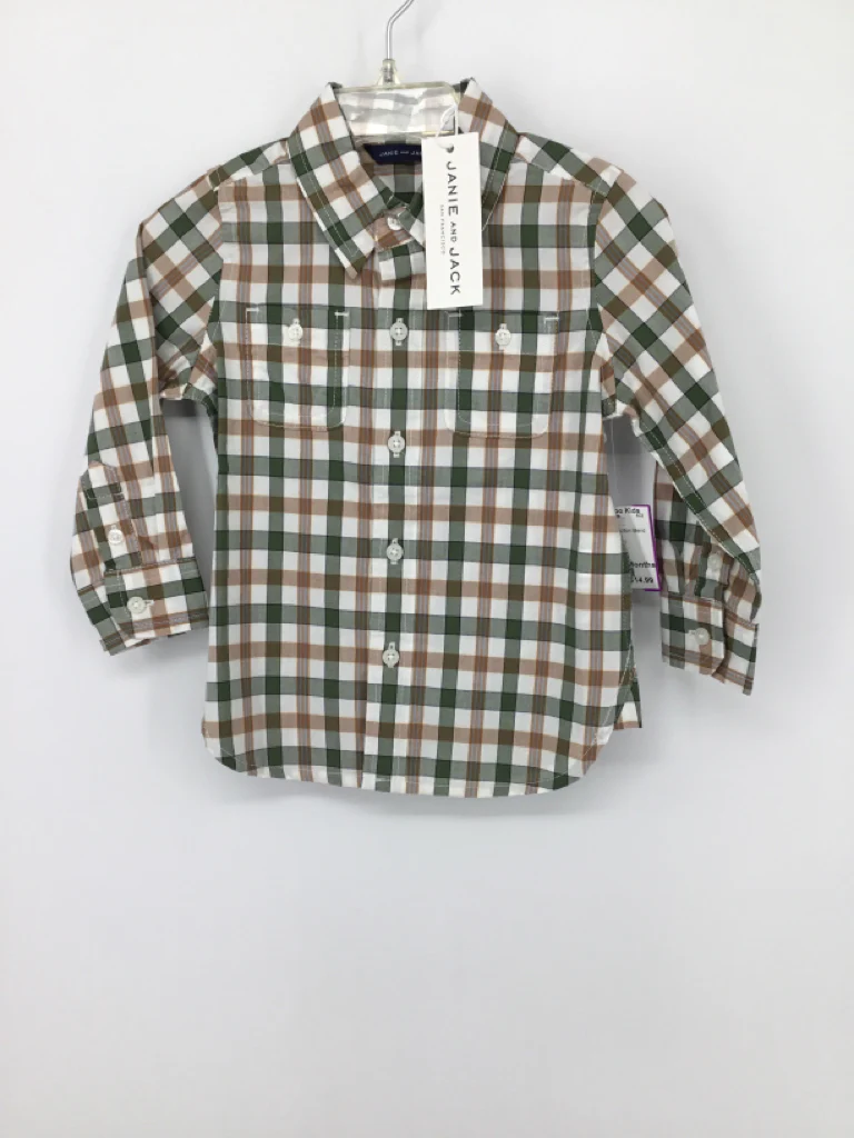 Janie and Jack Child Size 12-18 Months Green Plaid Shirt - boys