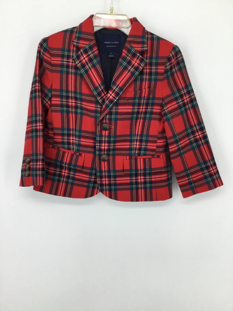 Janie and Jack Child Size 2 Red Plaid Blazer - boys