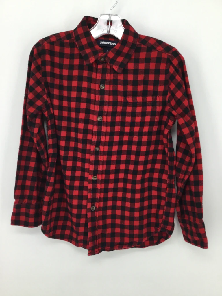 Lands' End Child Size 8 Red Gingham Shirt - boys