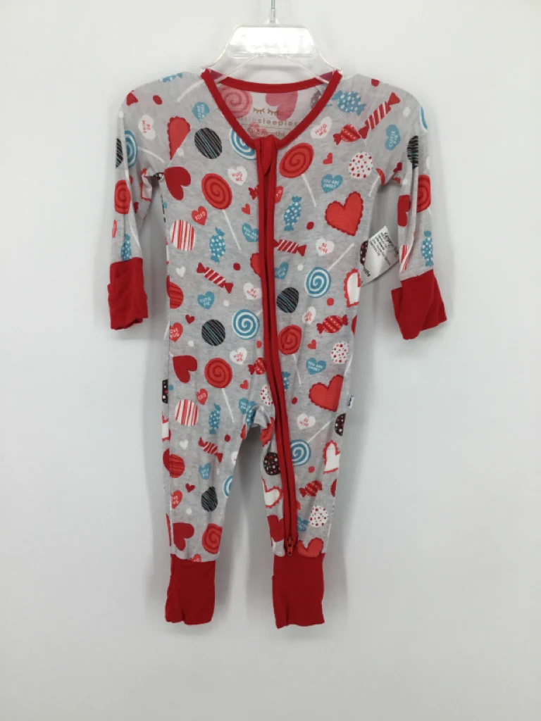 Little Sleepies Child Size 0-3 Months Gray Valentine's Day Pajamas