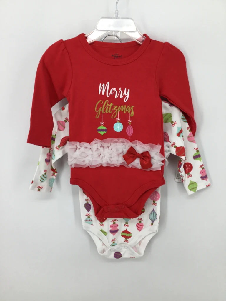 Little Treasure Child Size 3-6 Months Red Christmas Onesie Set