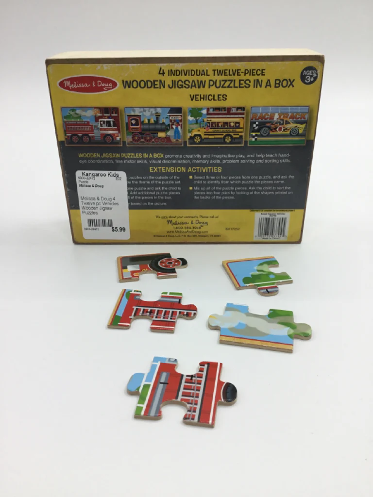 Melissa & Doug 4 Twelve pc Vehicles Wooden Jigsaw Puzzles