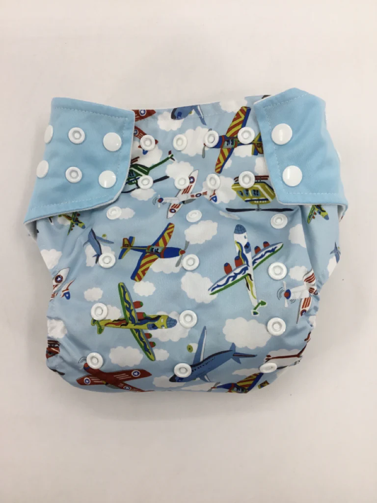 MooMoo Baby Child Size One Size Blue Print All in One Cloth Diaper