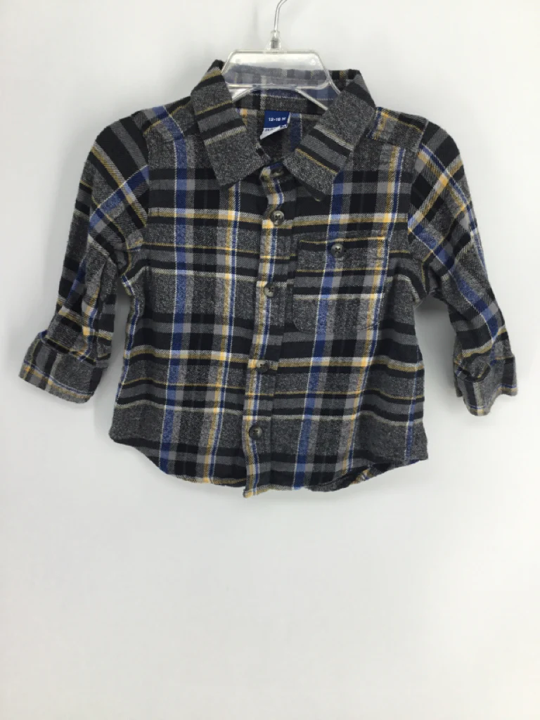 Old Navy Child Size 12-18 Months Gray Plaid Shirt - boys
