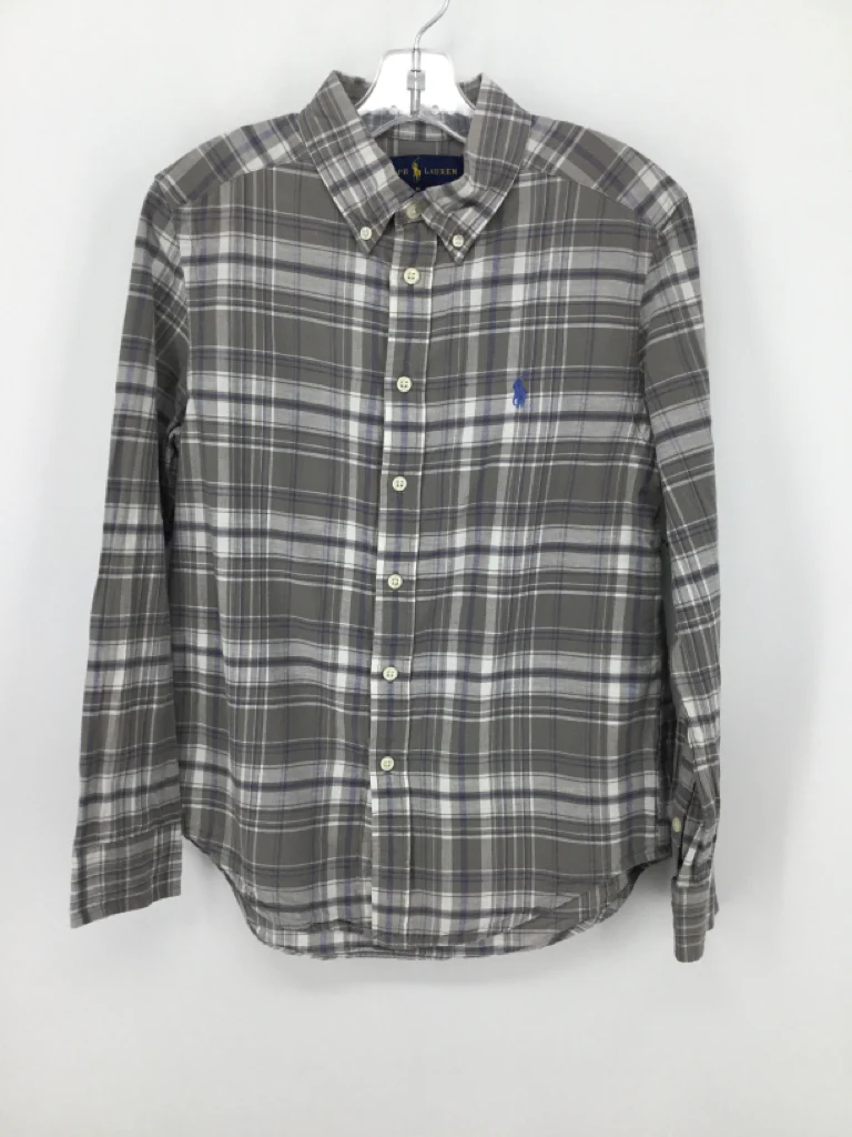 Ralph Lauren Child Size 10 Gray Plaid Shirt - boys