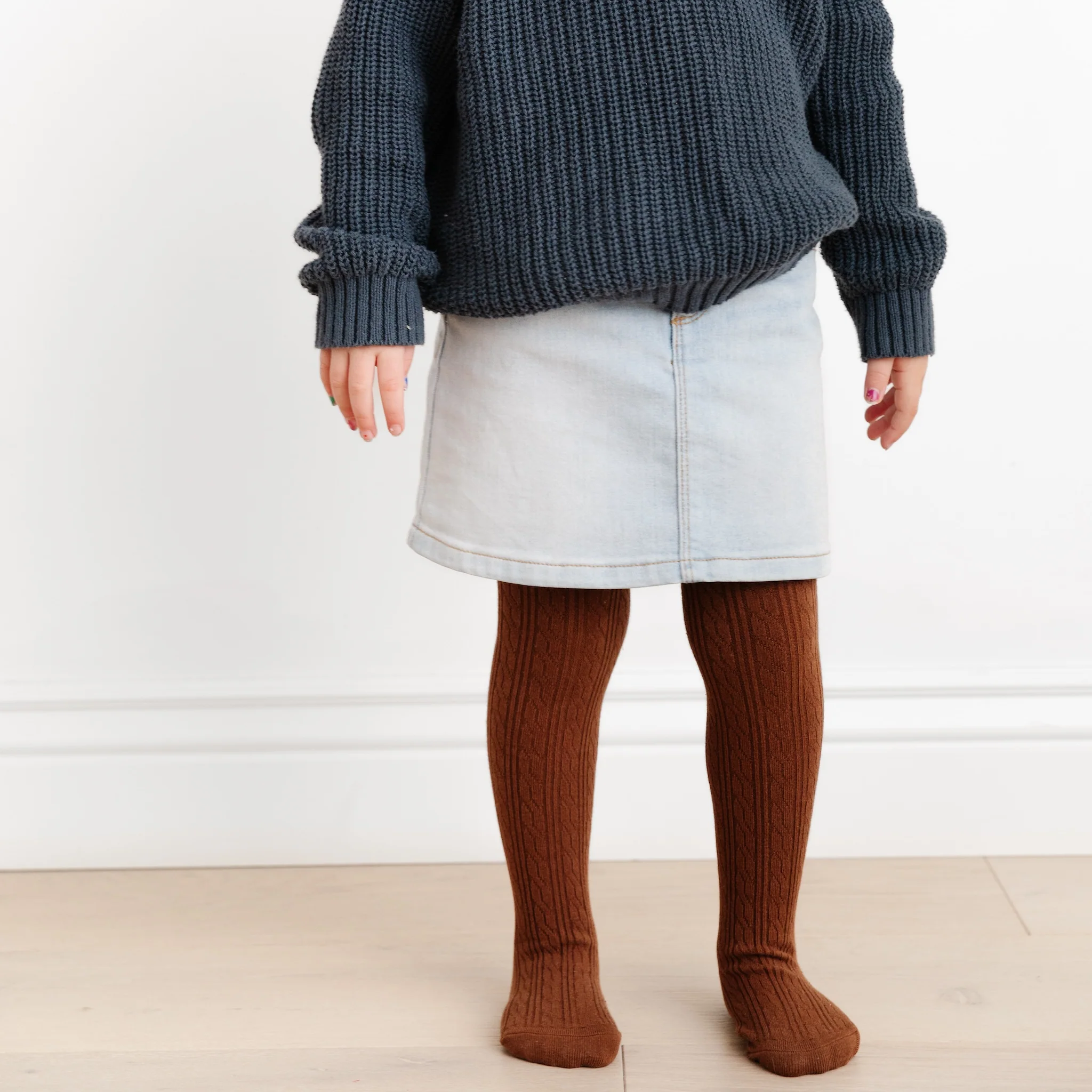 The Little Stocking Co - Cable Knit Tights - Brownie - Image 2