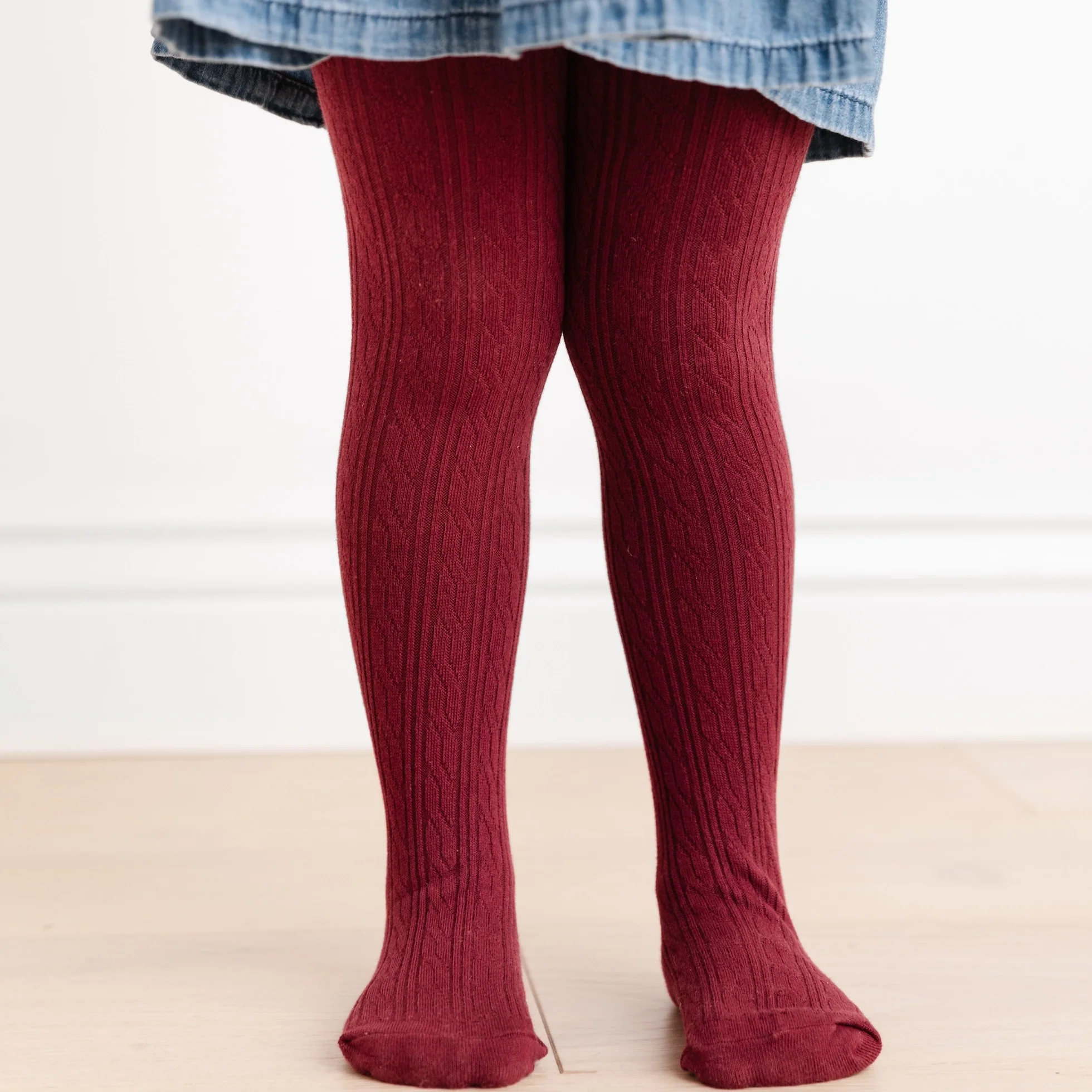 The Little Stocking Co - Cable Knit Tights - Burgundy - Image 2