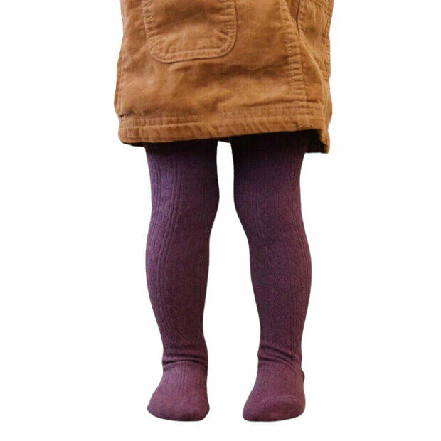 The Little Stocking Co - Cable Knit Tights - Dusty Plum - Image 2
