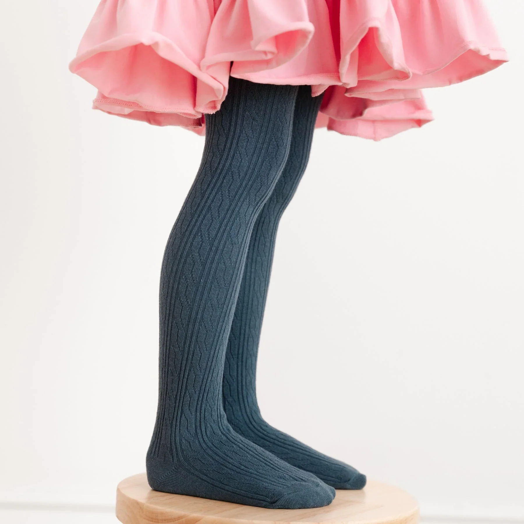 The Little Stocking Co - Cable Knit Tights - French Blue - Image 2