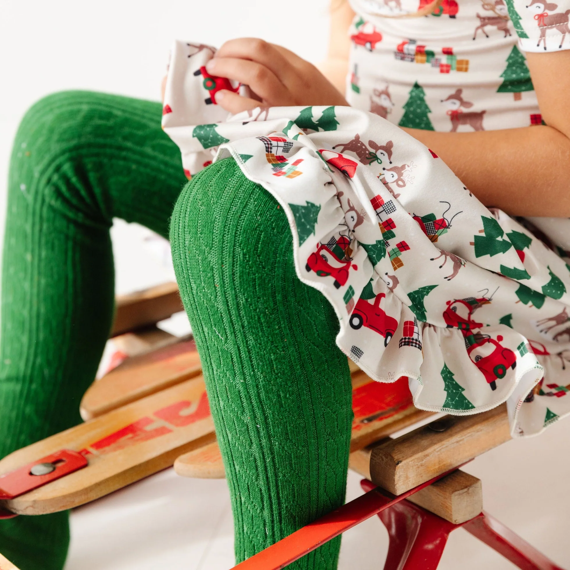 The Little Stocking Co - Cable Knit Tights - Noble Green - Image 2