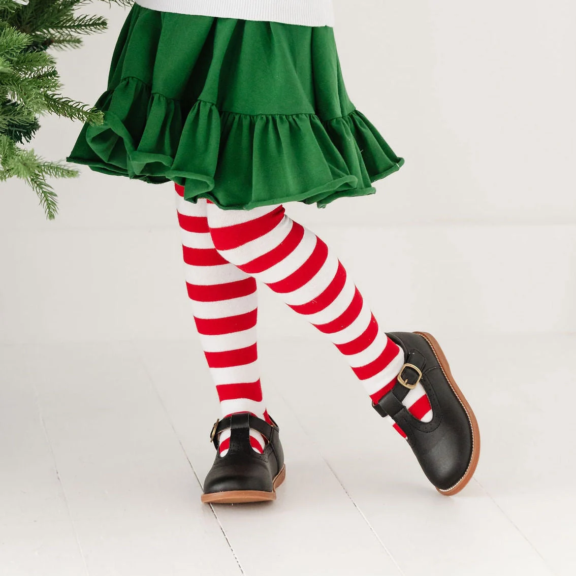 The Little Stocking Co - Knit Tights - Peppermint Stripe - Image 2