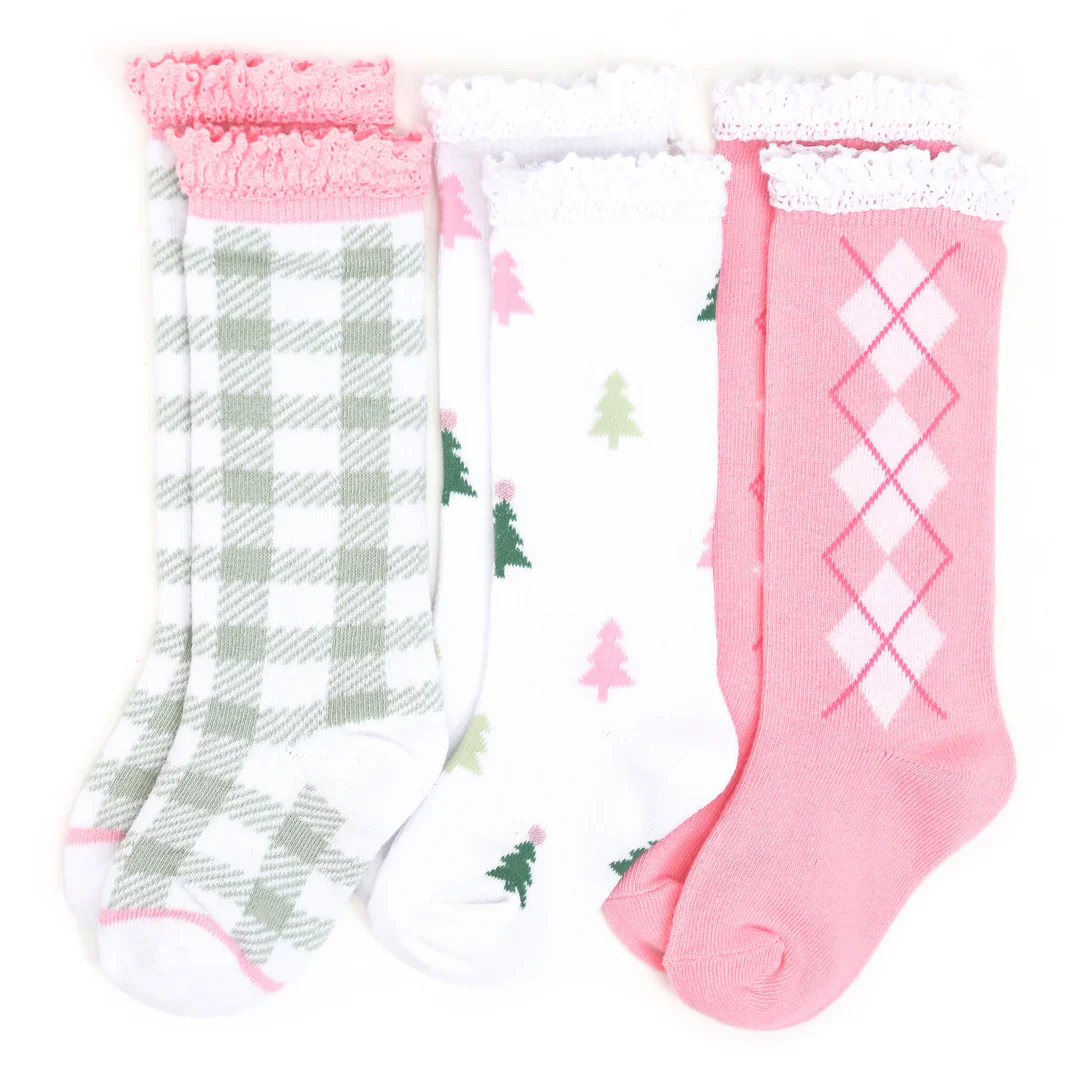 Little Stocking Co - Lace Top Knee High Socks (3 Pack) - Winter Wonderland