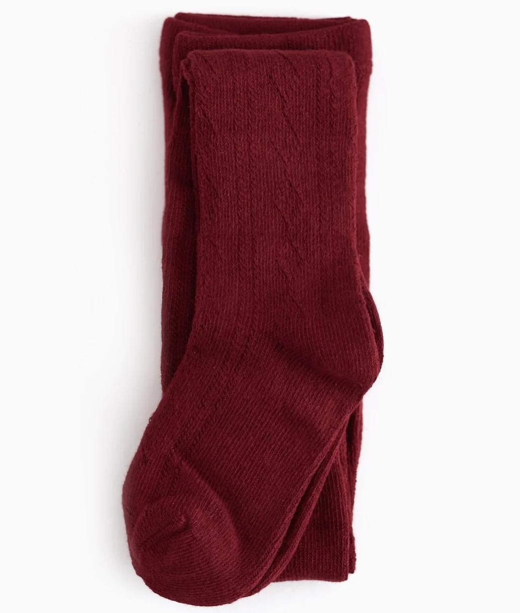 The Little Stocking Co - Fancy Knit Tights (Crimson) - Image 4