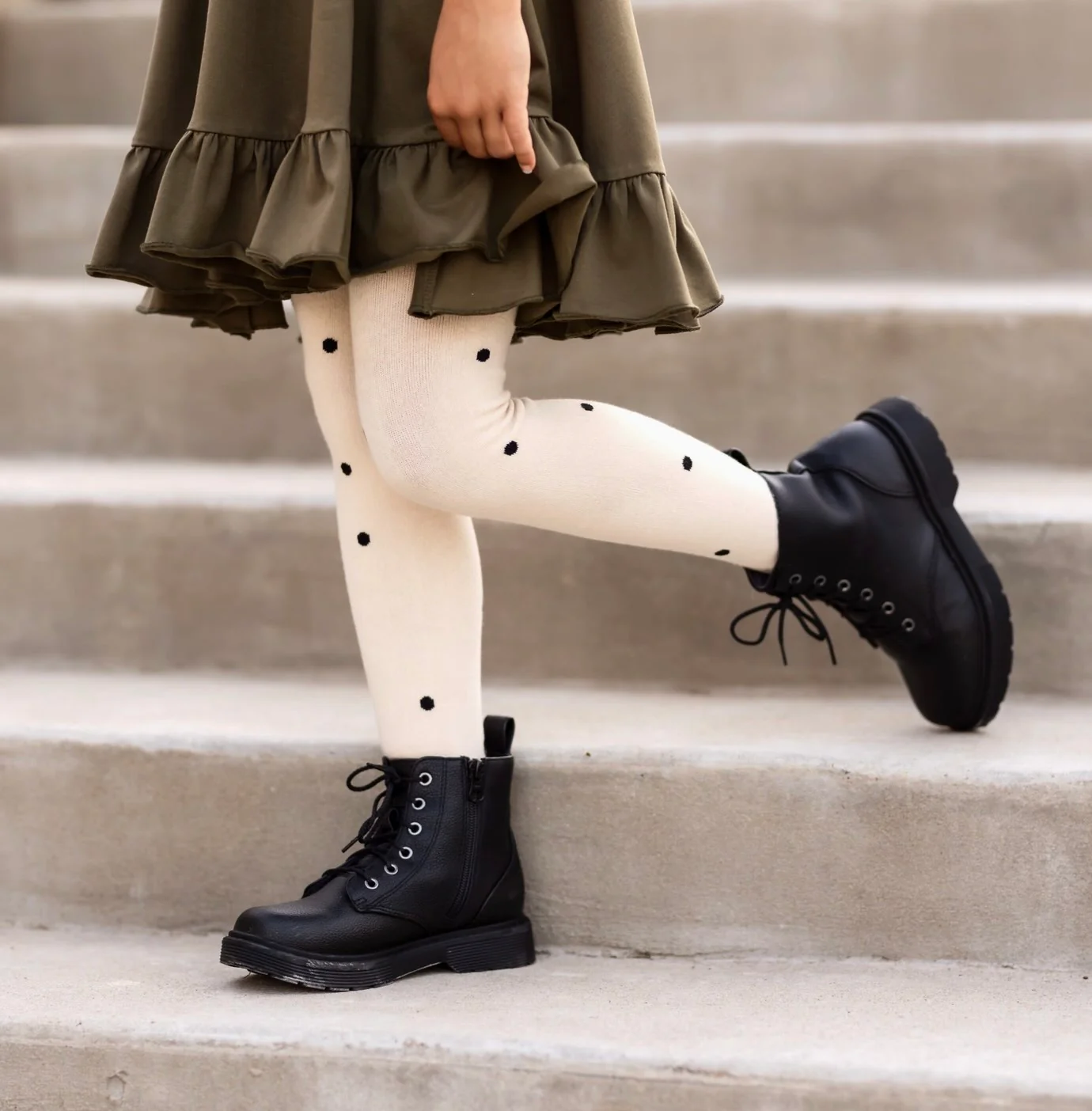 The Little Stocking Co -  Knit Tights (Vanilla Dot) - Image 2